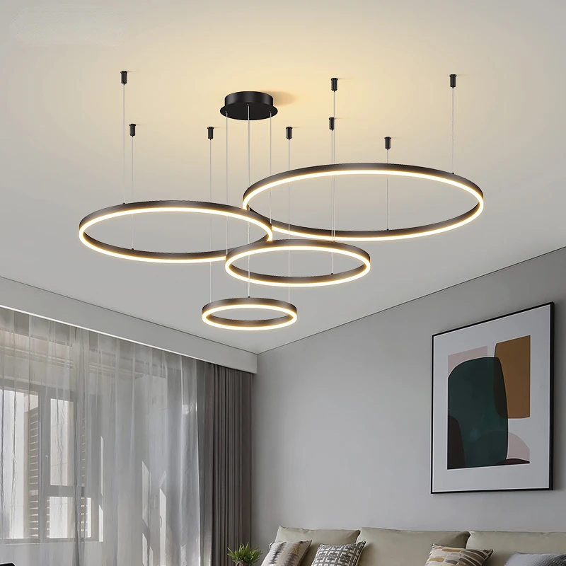 Modern Brushed Rings Led Chandelier Home Lighting Ceiling Mounted For Living Room Bedroom Hanging Lamp Gold&Coffee Color Lights