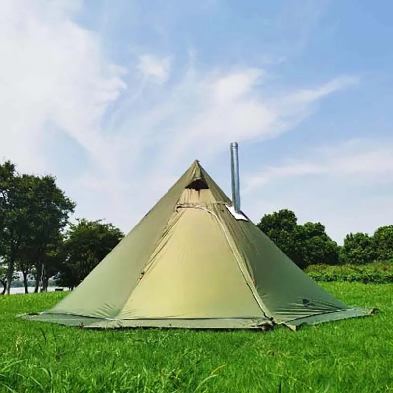 

Outdoor Camping Waterproof Tent Flame Retardant Pyramid Hot Tent 1 Person Lift leather Tent Winter Stove Tent With Snow Skirt