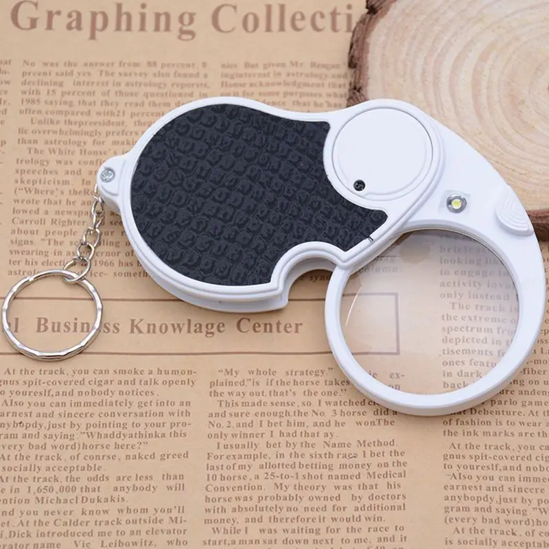 LED Lighted 5X Folding Pocket Magnifier 45mm Diameter Flip Open Lens, Portable Magnifying Glass for Reading, Inspection, Jewelry