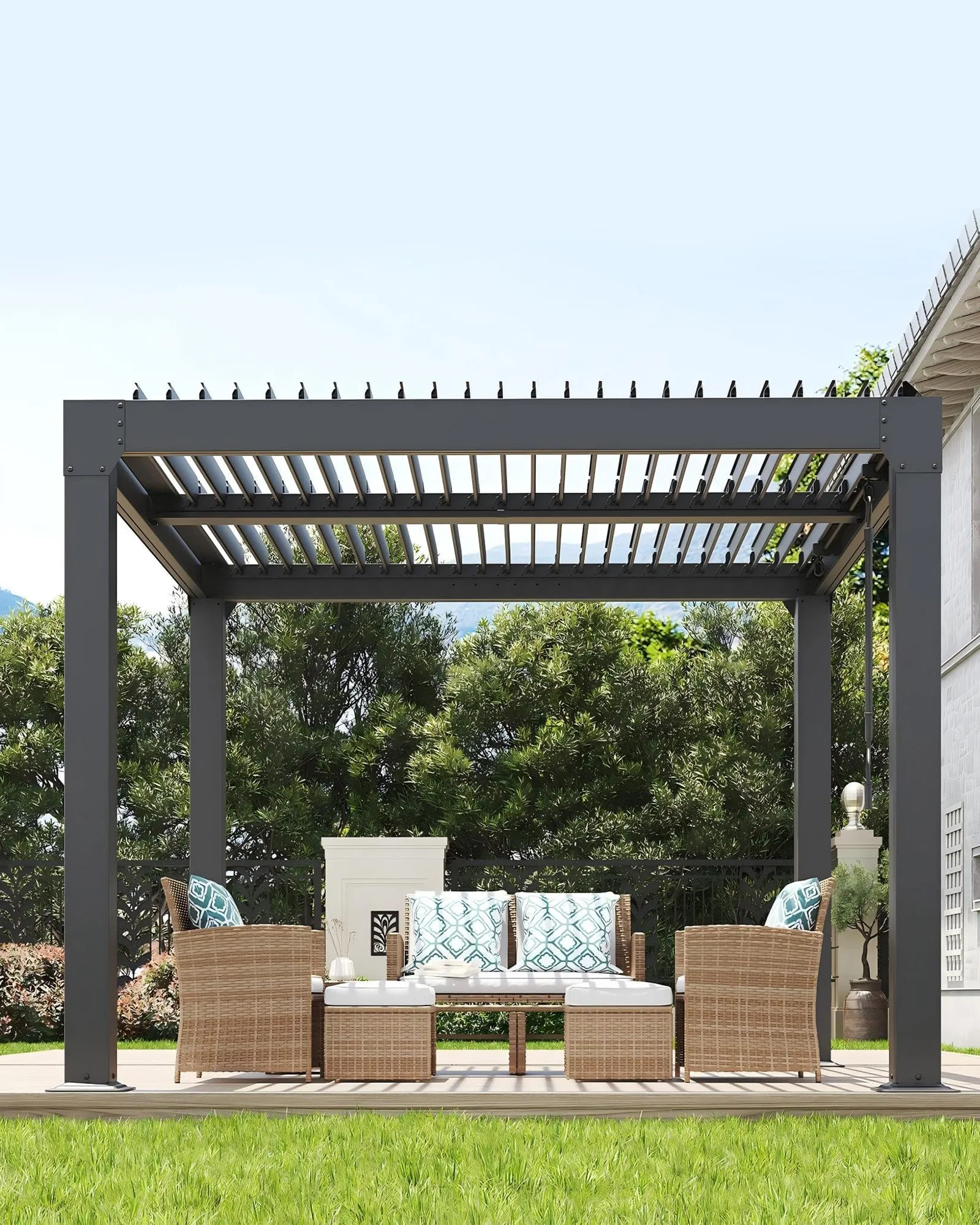 

Пергола с регулируемой крышей 10x10 футов/10x12 футов/10x20 футов/12x20 футов, всепогодная беседка с жесткой крышей и встроенной дренажной системой