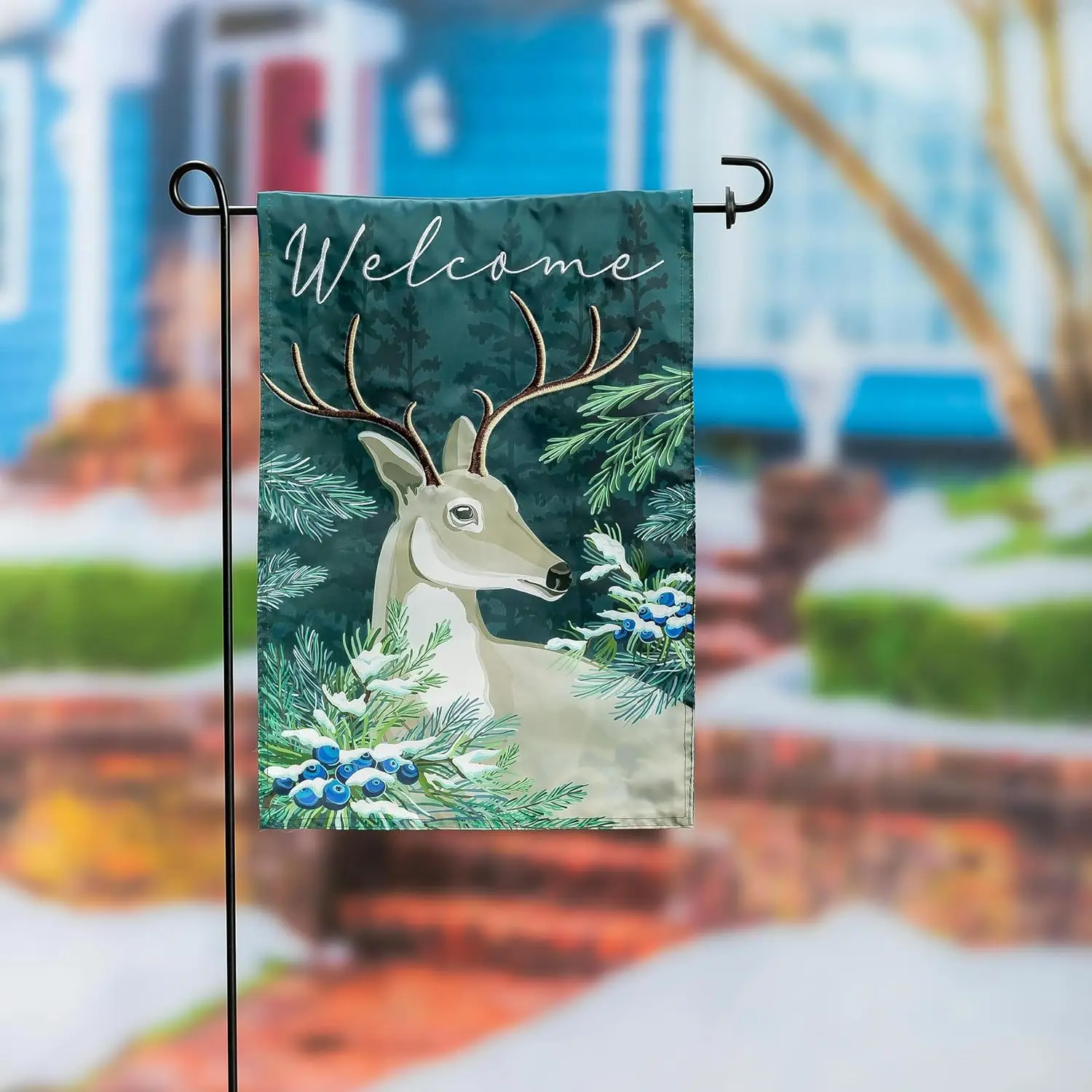 Evergreen Flag Woodland Deer Welcome Welcome Garden Flags 12x18 Double Sided, Small Garden Flags for Outside, Christmas Garden F