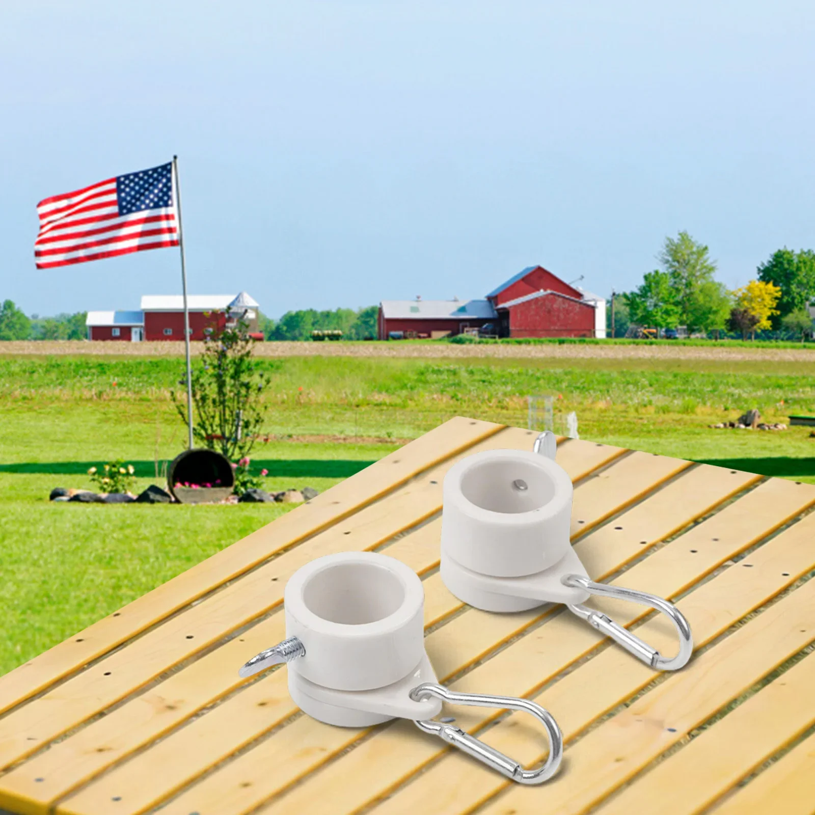 2 Pcs Rotating Flag Clips For 1 Inch Flagpoles PVC Material With Anti Wrap Feature For Home Garden Office And School