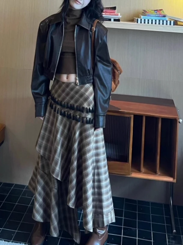 ヴィンテージワインレッドPUレザーJaet ort Sleターンダウンカラー女性用アウターウェア春ファイオン通勤ルーズフィットジッパー