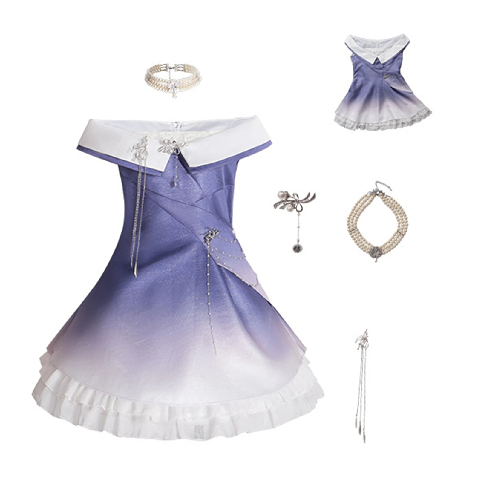 

Deepspace Galactic Drift Cosplay Costume Game Love Heroine Girl Women Purple Strapless Dress Halloween Ball Dresses