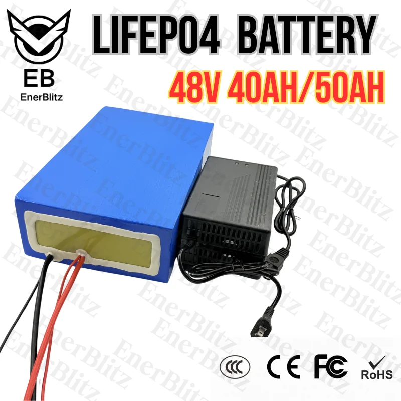 

48V 50Ah Lifepo4 48v 40AH lithium battery Bluetooth BMS APP 16S for 2000w Scooter bike tricycle boat go cart +10A charger