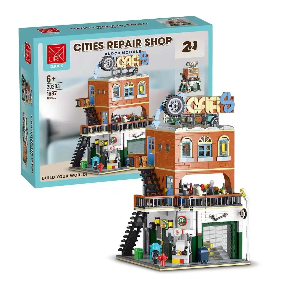 Modular Buildings Cities Repair Shop MOC 1637PCS City Street Scene Architecture Model Building Blocks Brick Toys for Kids Gift