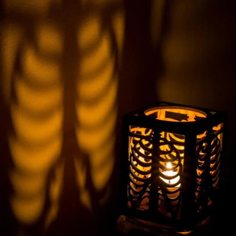 Relaxing Night Light Decor Spooky Halloween Skull Rib Shadow Lamp with Wooden Skeleton Hollow Pattern Projection for Home for A