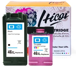 Hicor Remanufactured 46XL 46 XL Cartridge Replacement for HP 46 for HP46 Ink Cartridge for Deskjet 2020 2520hc Inkjet printer