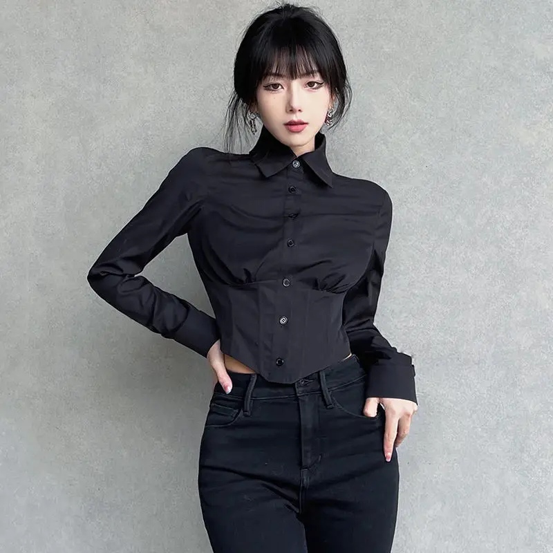 

Springsummer Minimalist Long Sleeve Button Up Shirt Women Korean Style Solid Tie Oversize Shirts Blouse Loose Clothes comfort To