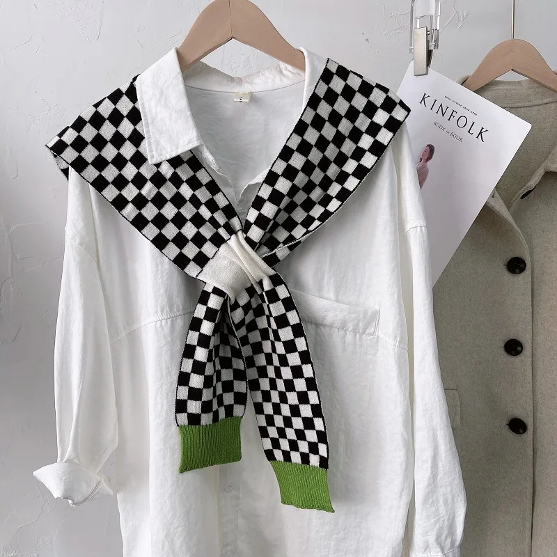 

Fashion Elegant Checkerboard Knitted Shawl Fake Collar Warm Shawls Woman Luxury Designer Scarf Shirt Skirt Decoration Shawls