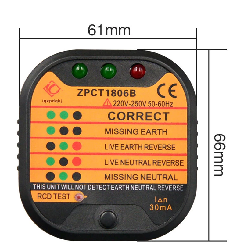 Professional Socket Tester Pro Voltage Test RCD 30mA Socket Detector EU Plug Ground Zero Line Plug Polarity Phase Check Tool