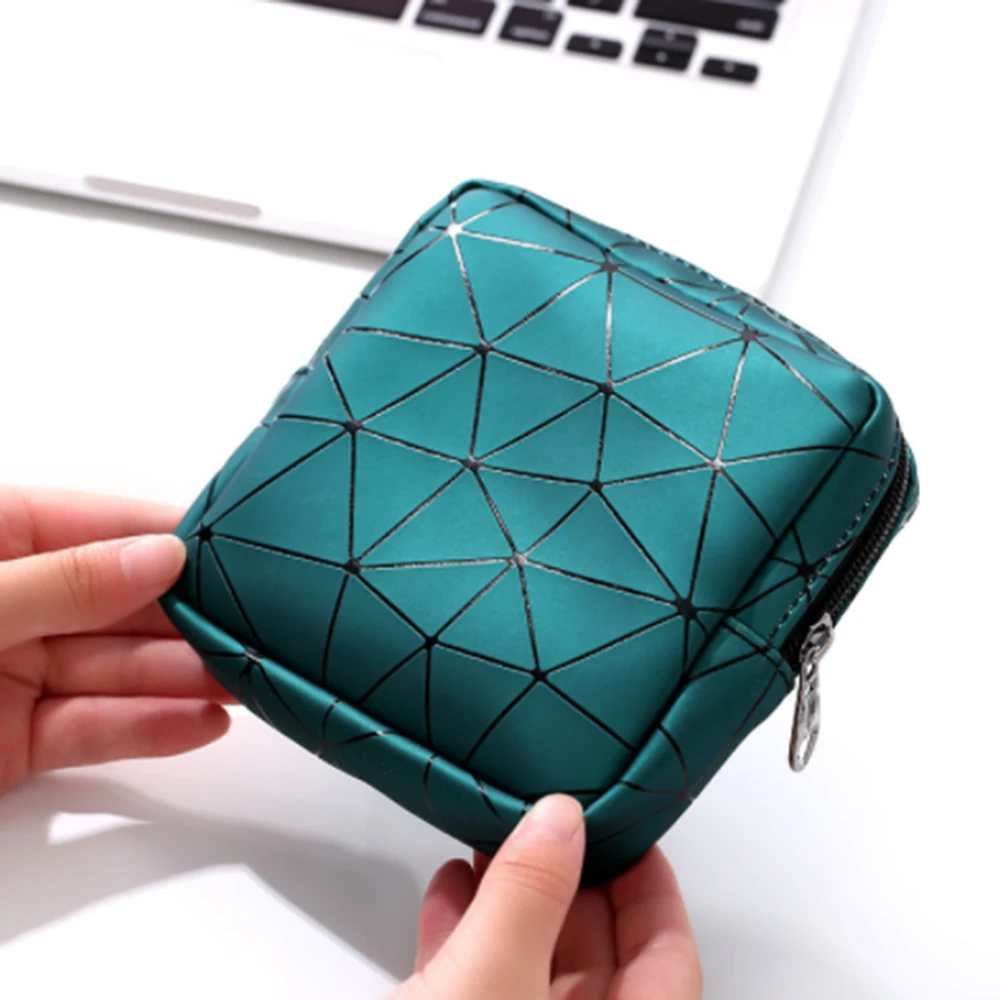 Portable Pad Storage Bag Multifunctional PU Leather Women Menstrual Rhombus Sanitary Napkin Organizer Pouch Cosmetic Bag