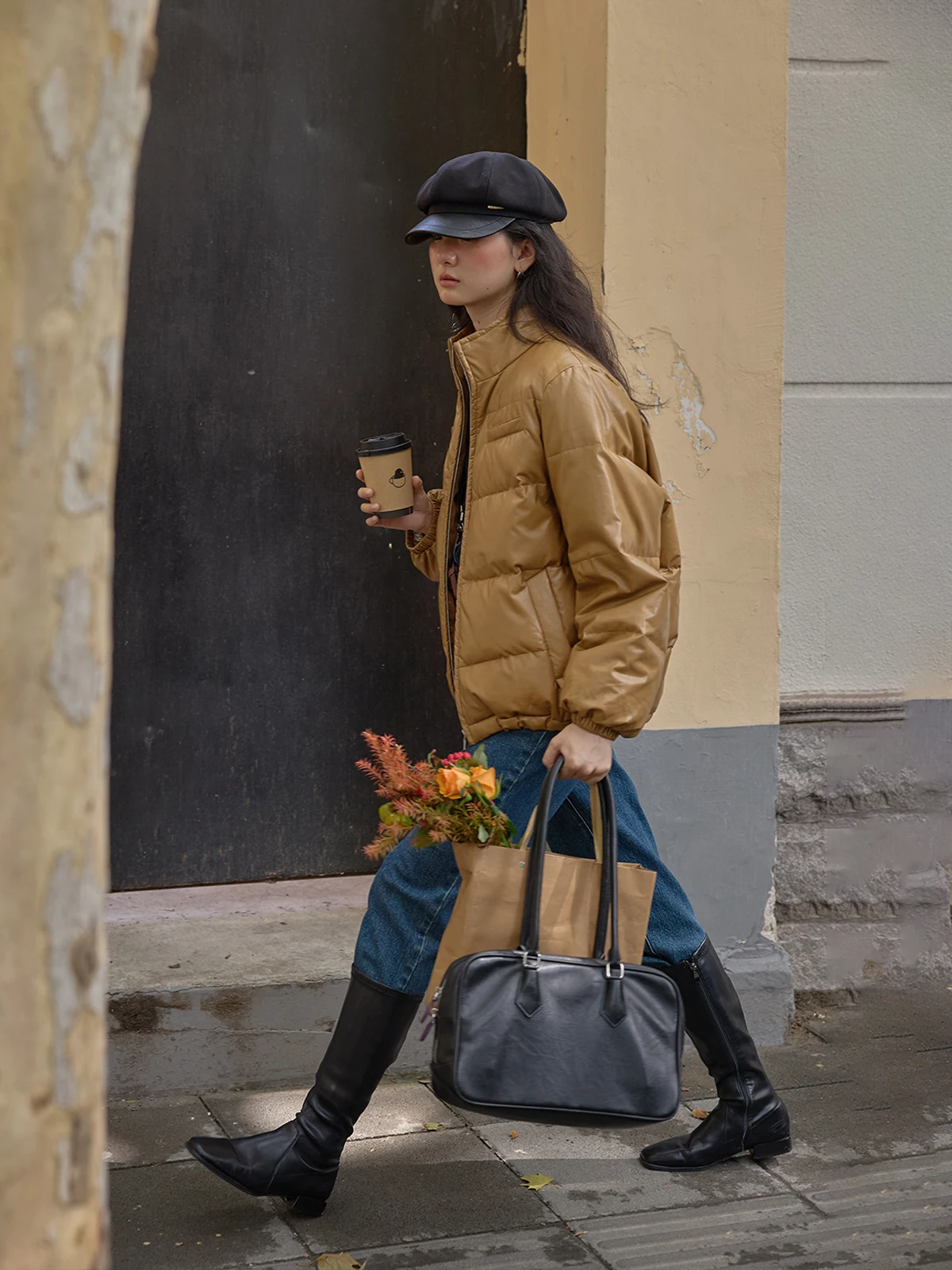 

Solighter Eco-Friendly Folded PU Leather Thiened ort down Jaet Women Winter New Sle Stand Collar Bread Sle Coat