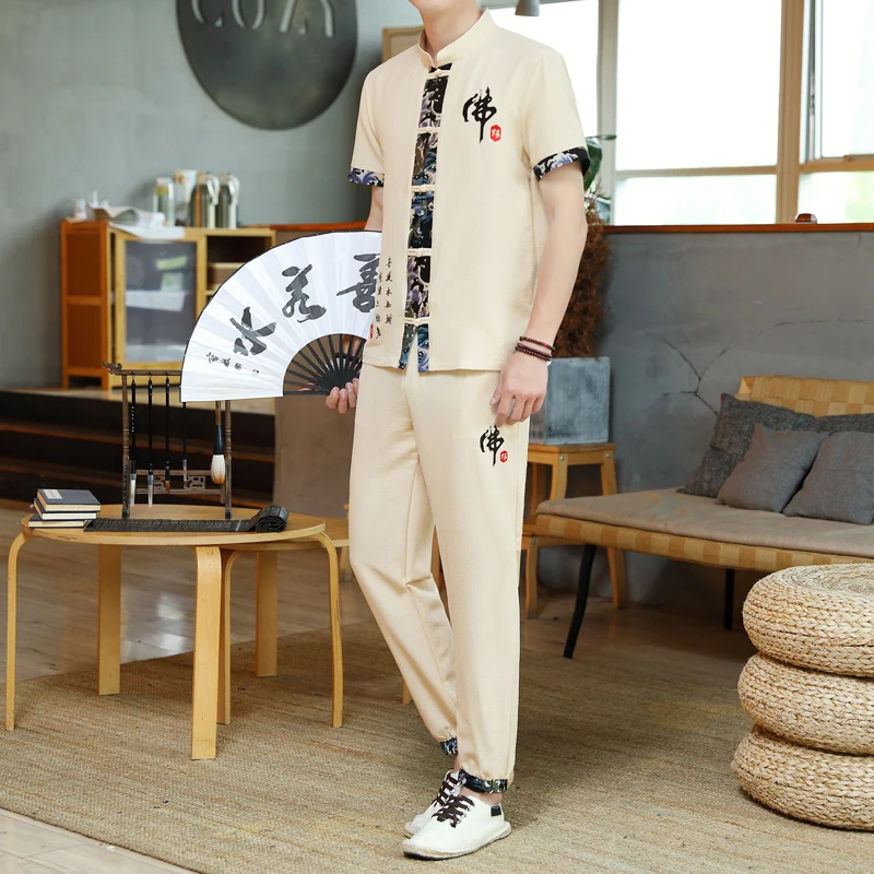 Shirts + Pants 2024 summer men Two-piece sets  Cotton and linen Sportswear Men\'s Casual Sets Male Fashion shirts and trousers