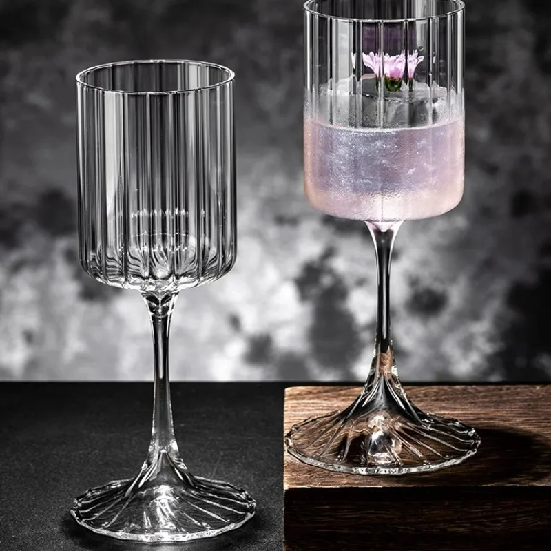 Creative Cocktail Glasses Cups Simple Striped Cocktail Glasses Cup Red Wine Glass Cup Glass Goblet Atmospheric Champagne Glass