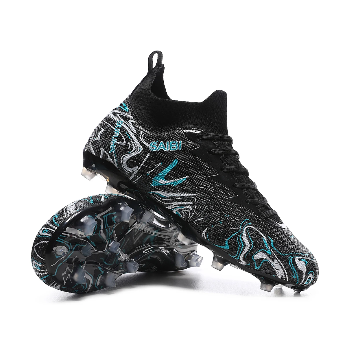 High-top Football Boots with Long FG Studs and TF Studs, Suitable for Both Men and Women, Featuring Breathable and Non-Slip Desi