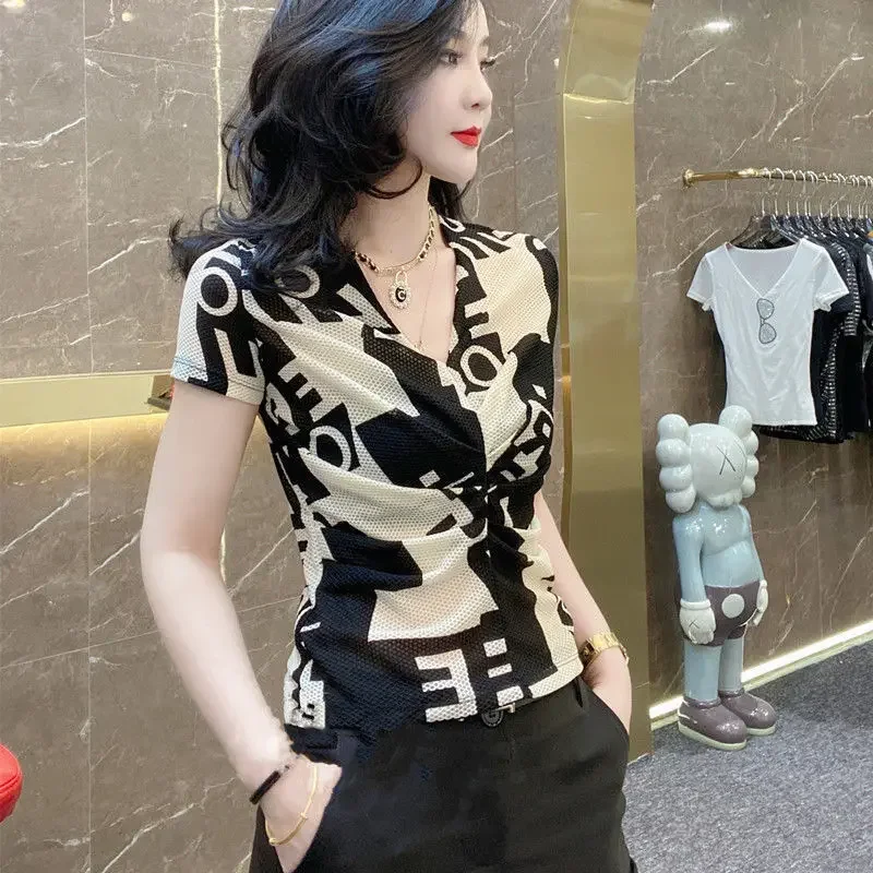 Lace T-shirts Woman High Quality Polo Shirt Short Sleeve Delivery Bulk Neck Slim Womens Dry Fir Printing Graphic Synthetic 2025