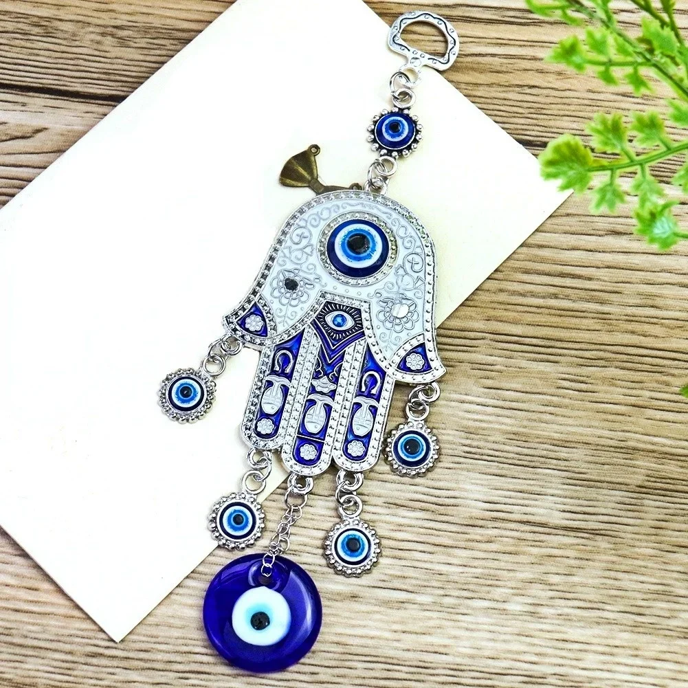 Ijzer Geometrisch Patroon Muur Hangende Windgong Kunst Ambachten Fatima Hand Blue Eye Ornamenten Meditatie Yoga Healing Home Room Decor