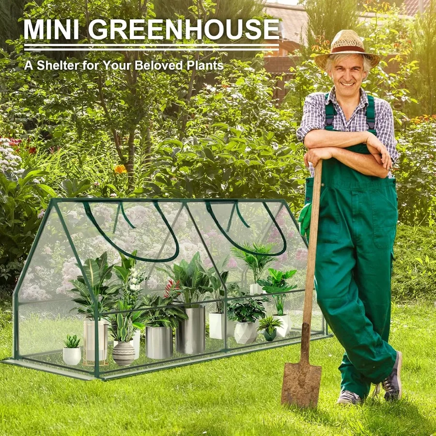 Mini Greenhouse Portable 4x2x2ft Greenhouses for Outdoors Indoors Plants Tabletop Small Green House with Roll-up Zipper Windows