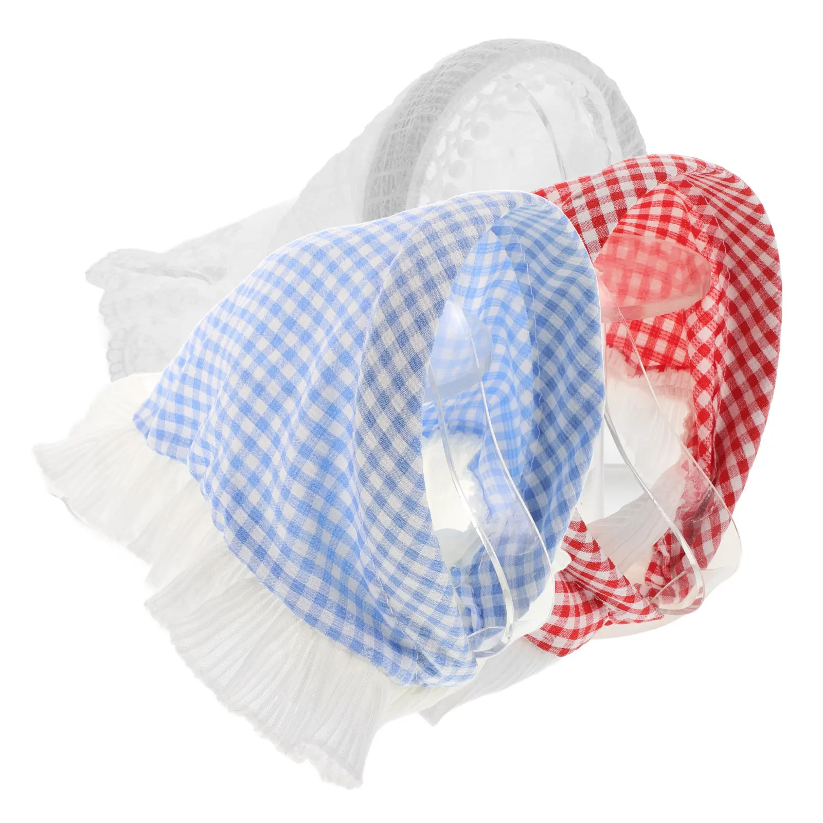 

3Pcs Headscarf Headband for Women Lightweight Plaid Pastoral Style Lace Edge Hairband Cute Romantic French Inspired Decorative