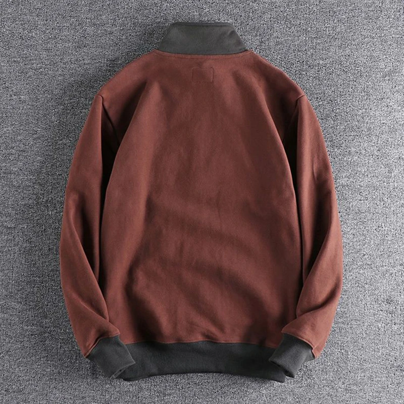 Winter Men Stand Half Zipper Long Sleeve Sweatshirt Thicken The Fleece Hit Color Fashion Smart Casual 2xl Oversized Clothes Tops