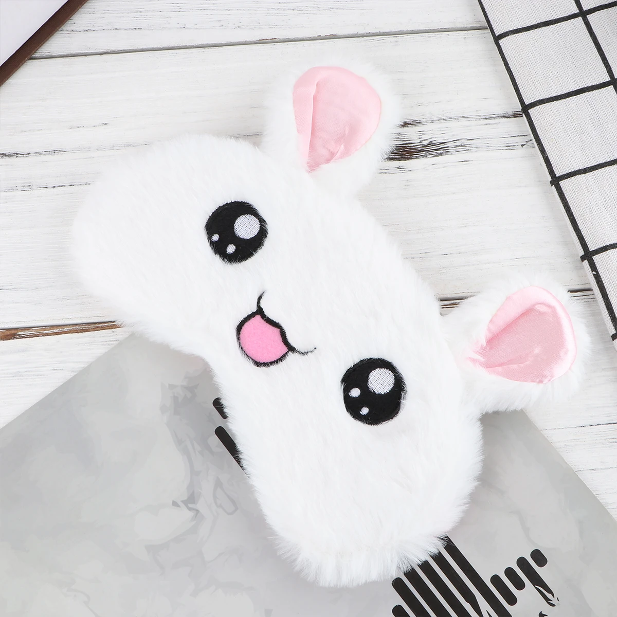 

White Rabbit Pattern Breathable Sleep Eye Mask Lightweight Flexible Comfortable Ear Space No Pressure Eye Movement Travel Nap