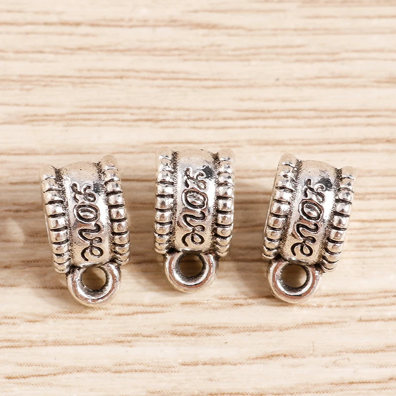 Tusember 30 Stück tibetische Silberfarbe Metall Liebe lose Kautionen Anhänger Spacer Perlen Anschlüsse für Armband Halskette Schmuckherstellung – Detail 2