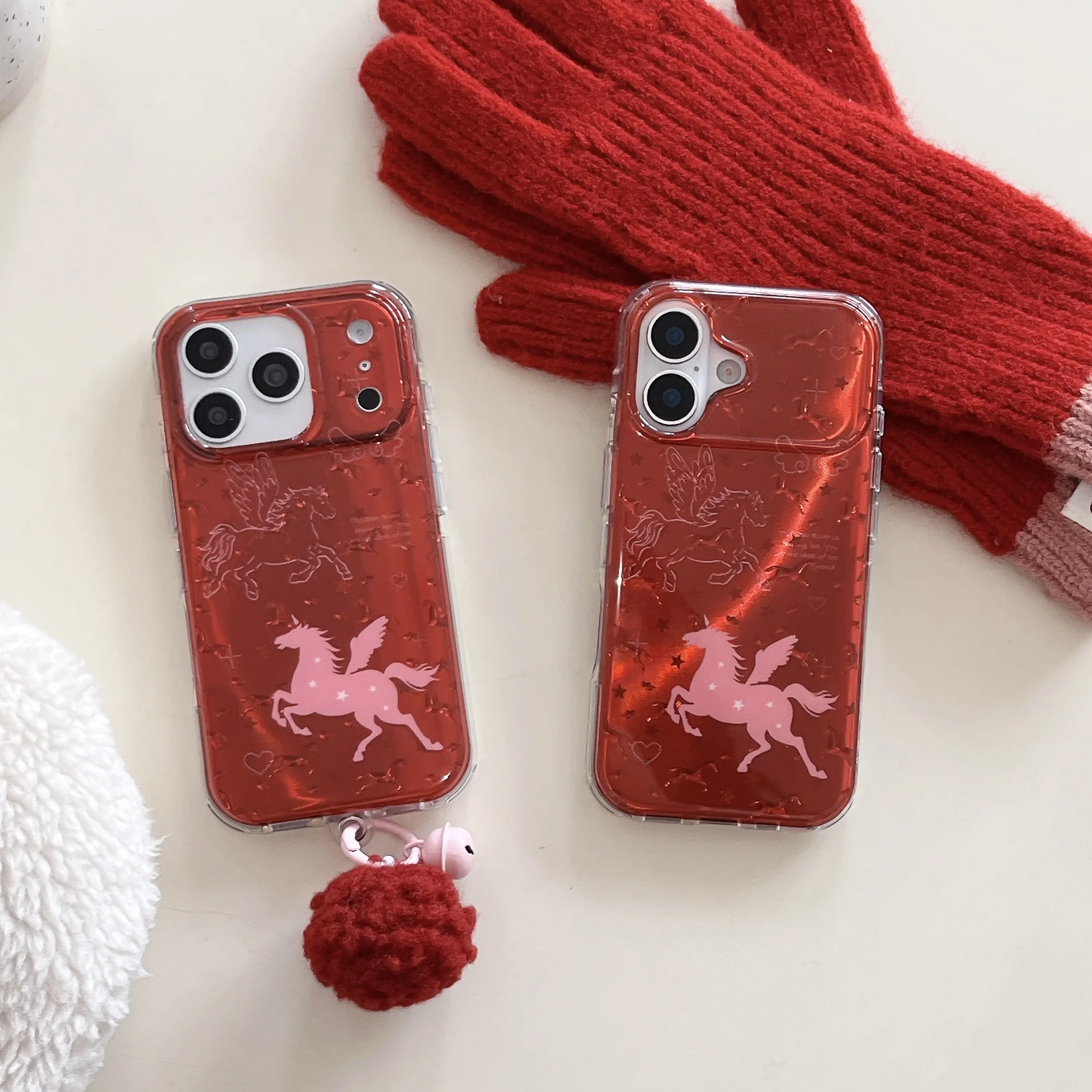 حافظة هاتف سحرية مجنحة يونيكورن نابضة بالحياة باللون الأحمر الغريب على شكل نجمة وقلب لهاتف آيفون 17 16 15 14 13 Pro Max غطاء هاتف خلفي كابا #6