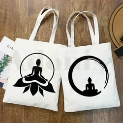 Retro Buddha Namaste joga torebki na ramię na co dzień dziewczęce torebki damskie eleganckie płócienne torby