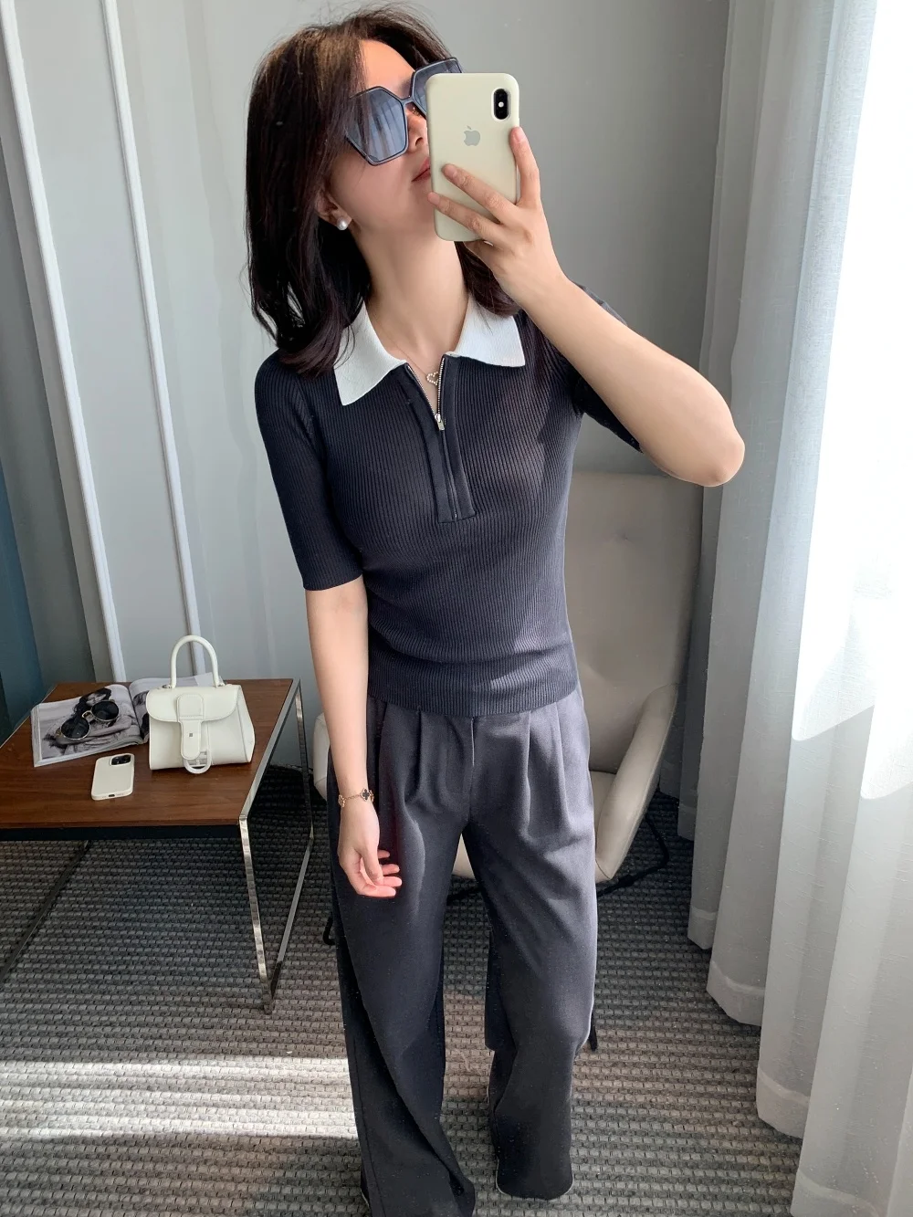 

Summer Ladies Knitted Ice Silk Slim Fit Ne ort Sve Top Faionable Breathable Comfortable Women's Faion