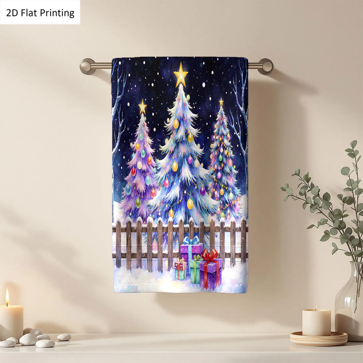 

1Pc Christmas Christmas Trees Gifts Purple Blue Bathroom Hand Towel Bath Towel, Multiple Size Microfiber Polyester Towel, Unique Home Decorative Kitchen Towels, Festival Bathroom Accessories Decor, Quick Dry and Absorbent