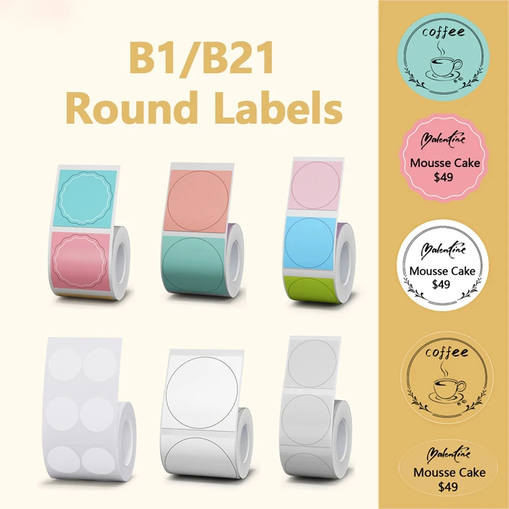 Niimbot B1 Paper Labels for B21/B3S Label Maker Sticker Anti-Oil Tear-Resistant Waterproof Thermal Sticker Label Round Labels