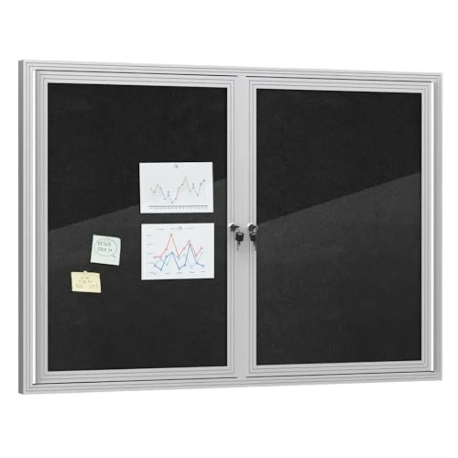 

48"x34" Enclosed Bulletin Board Outdoor Lockable Weather-Resistant Aluminum Cork Noticeboard for School and Office Silver Frame