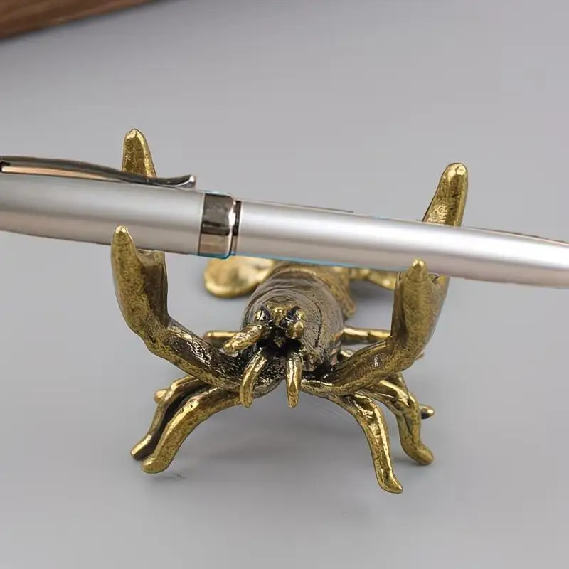 ~Brass Lobster Scorpion Shaped Pen Holder Ornament Vintage Perfect For Home Office Desk Study Table Decor Display