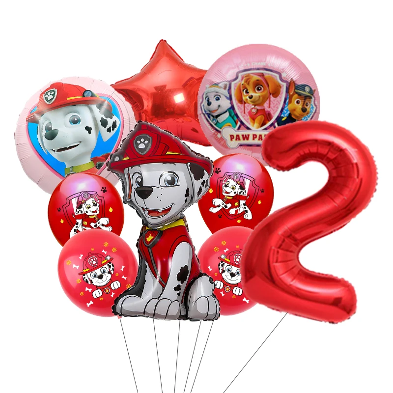9pcs Paw Patrol Marshall Balloons Set Red Number 0-9 Foil Latex Balloons Birthday Party Decor Supplies Decors