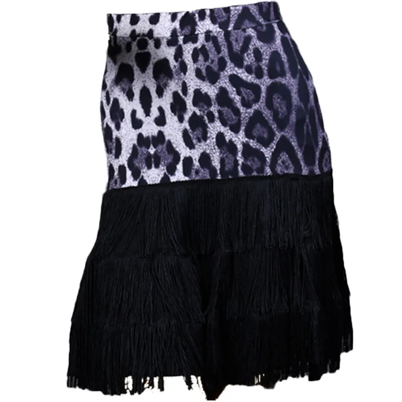Latin Dance Rok Kwastje Rok Volwassen Chacha Nieuwe Professionele Praktijk Kleding Luipaard Patchwork Dansvoorstelling Korte Rok