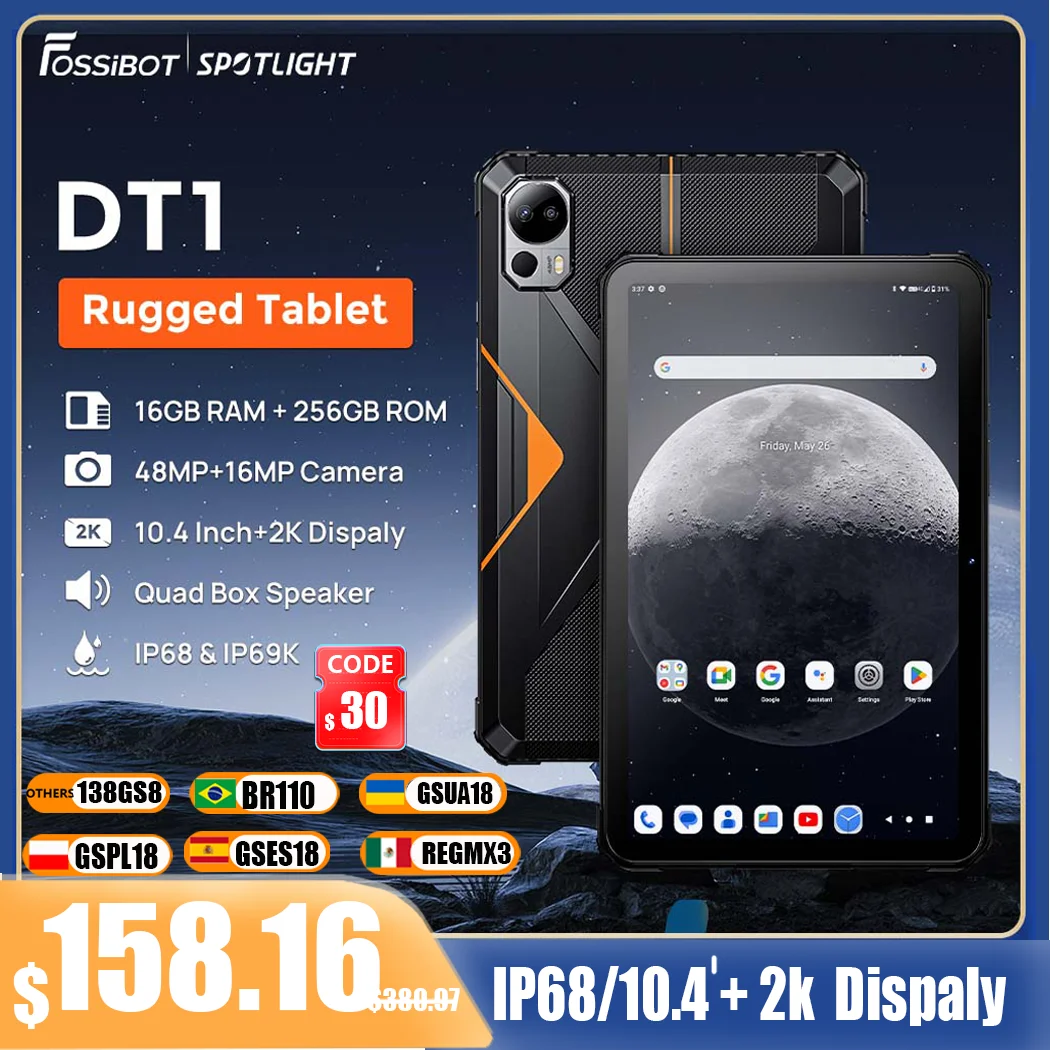 FOSSiBOT DT1 Rugged Tablet 10.4\'\' FHD+ 2K Display 8GB 256GB 11000mAh 16MP+48MP Camera Tablet Android 13 High Speakers Pad