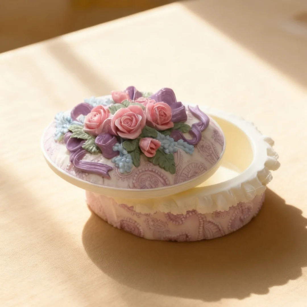 Oval Lidded Jewelry Box With Rose Ribbon Gypsum Decoration Silicone Mold Plaster Storage Jar Handmade Gift Candle Cup Mold