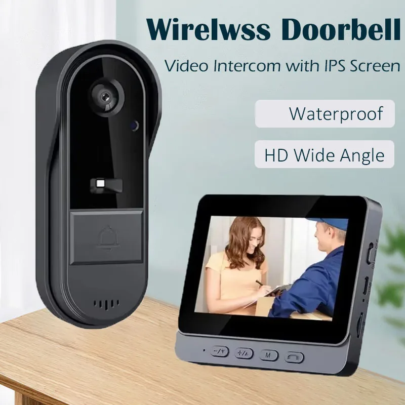 Wireless Intercom Doorbell Night HD Vision 4.3in IPS Screen Waterproof Doorbell Camera Smart Home Security Video By Bell