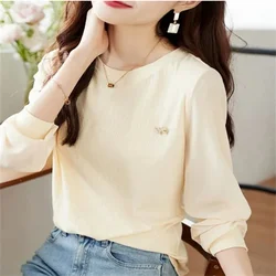 Textured Ladies T-shirt Stitching T-shirt For Women Long Sleeved Bottom Top Solid Color Women Clothes Tshirts O-neck Female Tees