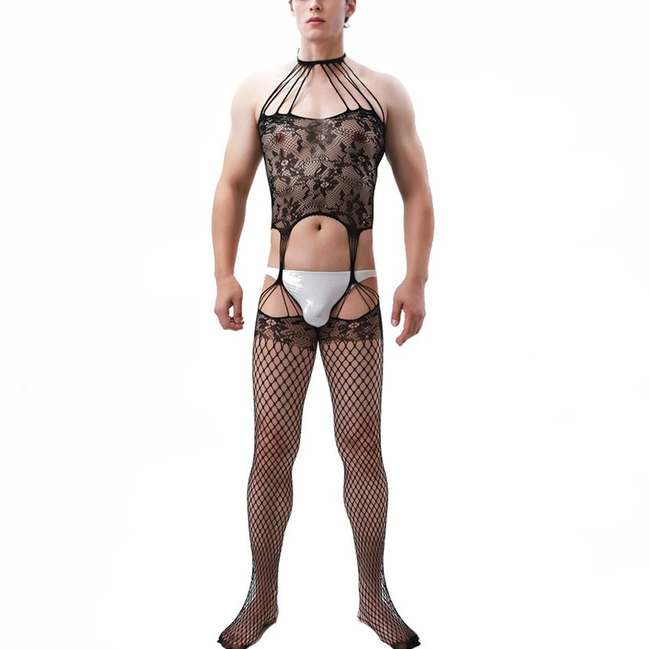 

SHENGRENMEI Nightclub for Men's Lingerie Fetish Bodysuit Sexy Jumpsuit Guy Erotic Bodystockings Fishnet Underwear Exotic Apparel