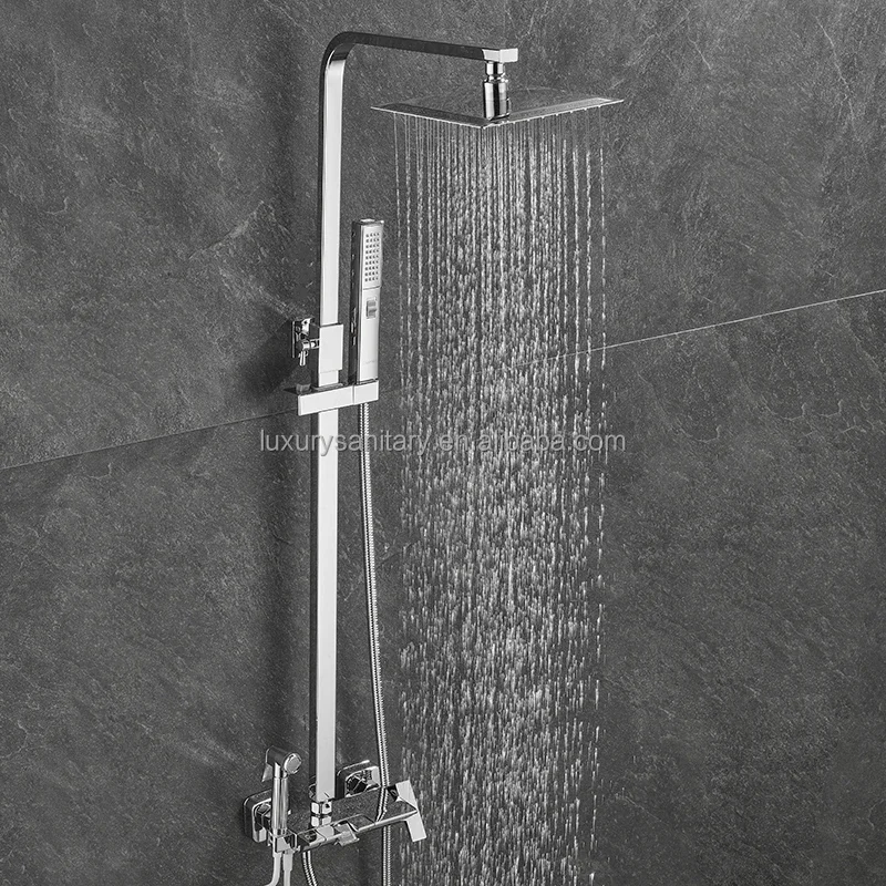 brass material muiti function bathroom shower set silver color shower mixer with dual flow hand shower and sprayer