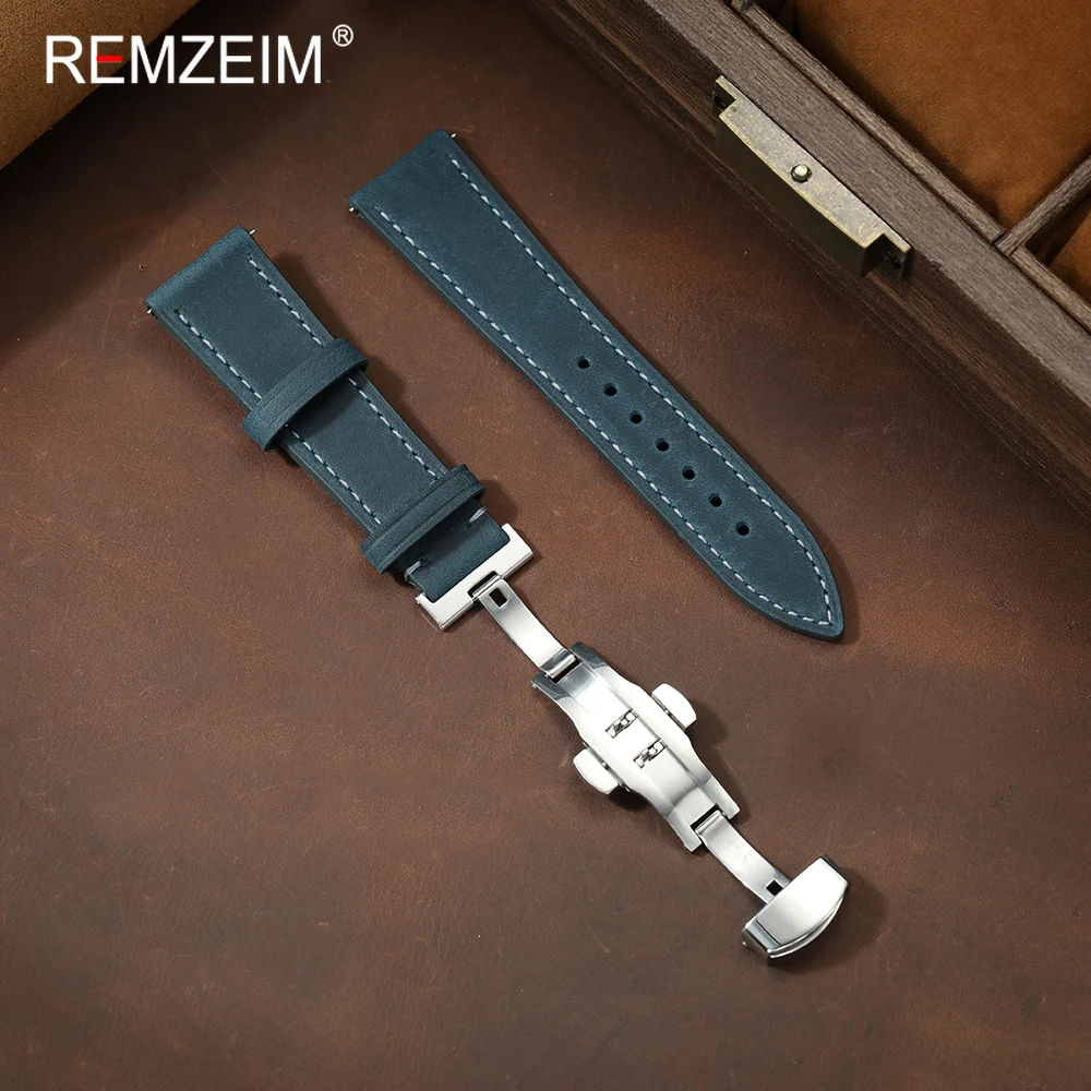 Schnellverschluss Retro Crazy Horse Leder Uhrenarmband 18/20/22mm Schmetterlingsverschluss Uhrenband Universeller Ersatz Armbanduhrenband