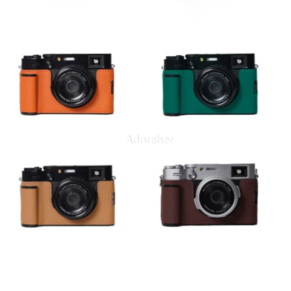 Camera Case Genuine Leather Half Body for Fujifilm X100VI Camera Accessories Handmade Bag Black Protective Cover Base