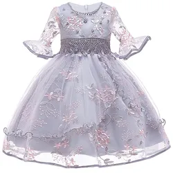 2023 Summer Party Dresses For Girls Kids Embroidery Flower Girl Dress Half Sleeves Children Elegant Birthday Princess Dresses