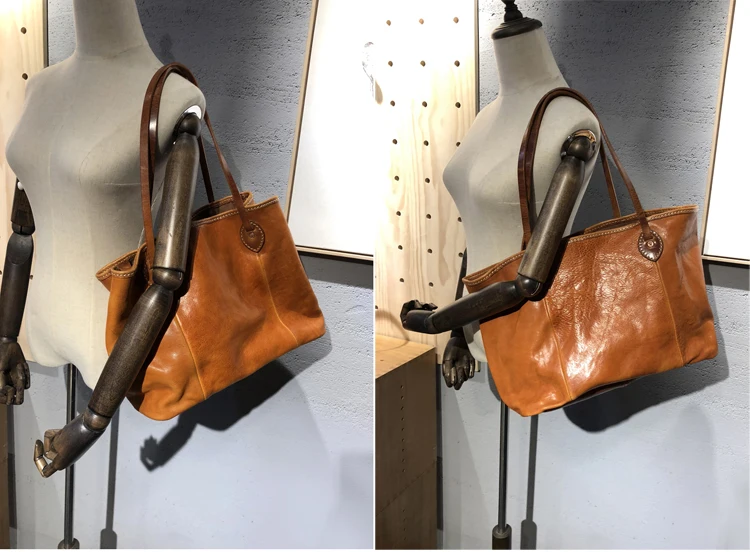 Thick vegetable tanned cowhide shoulder bag women retro leather handbag large capacity tote bag ladies shopping bags