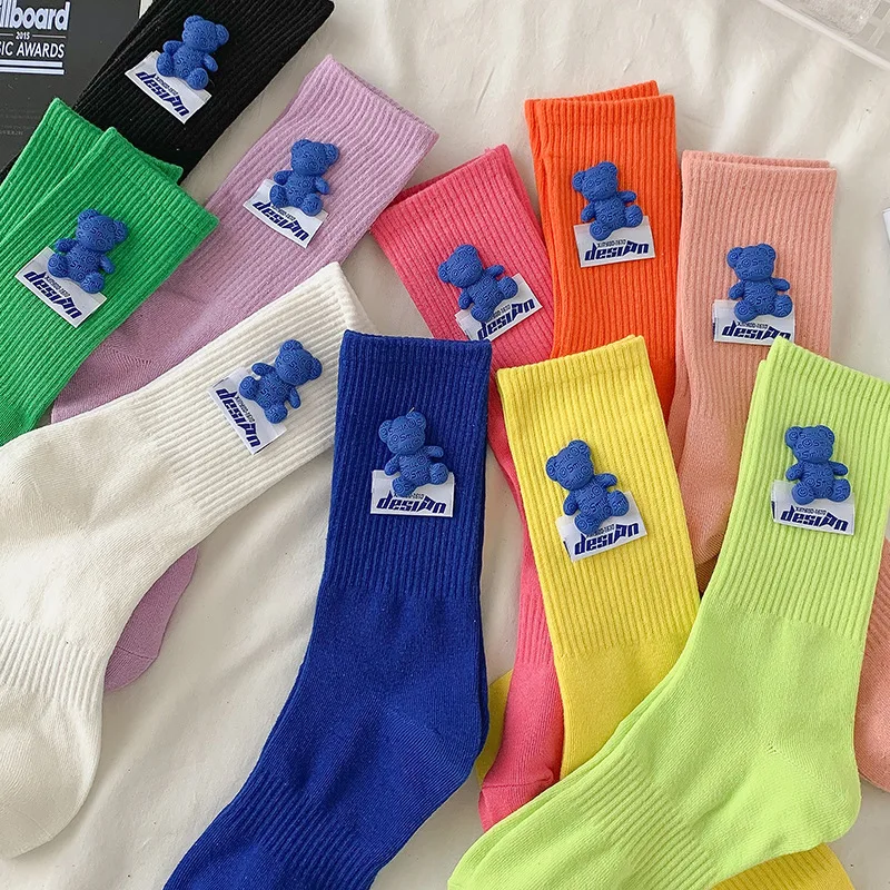 Spring Summer Women Socks Ins Outwear Blue Bear Socks Fun Sock Kawaii Stockings Korean Style Cute Things Gyaru Japanese Fashion