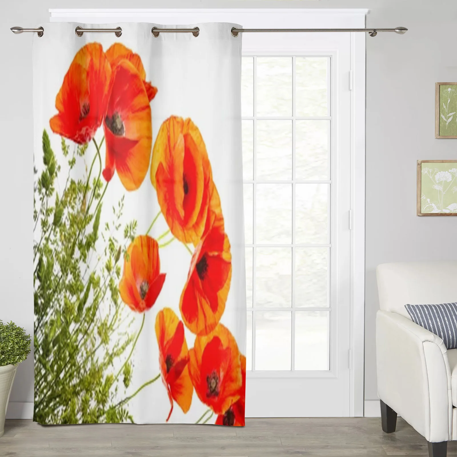 Green Grass And Red Poppies Window Curtains For Living Room Bedroom Luxury Modern Kitchen Curtains Fabric Drapes