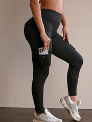 Women's High Waist Cargo Yoga Pants with Pockets, Butt Lifting Workout Leggings, Stretch Athletic Pants for Running Gym Fitness - view 2