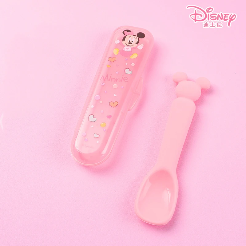 Silicone Spoon Soft Spoon Baby Disney Spoon Feeding Tableware Rice Spoon Food Grade Cartoon Mickey New Box Blue Pink Spoon